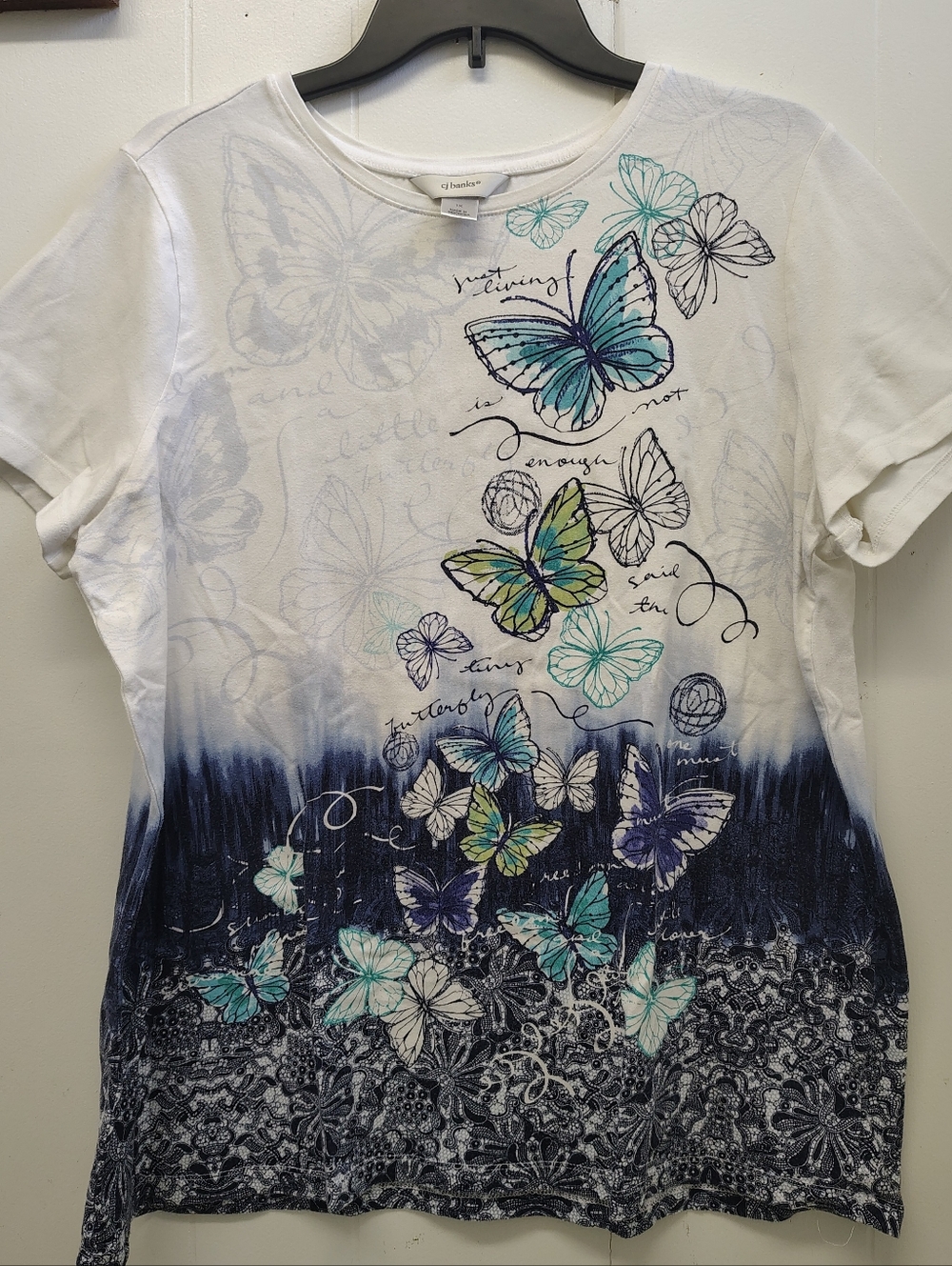 CJ Banks Butterfly Print Ombre Short Sleeve Top Size 1X